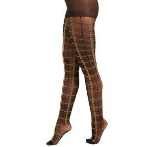 L359 I.n.c. Black Women's Windowpane-Plaid Tights